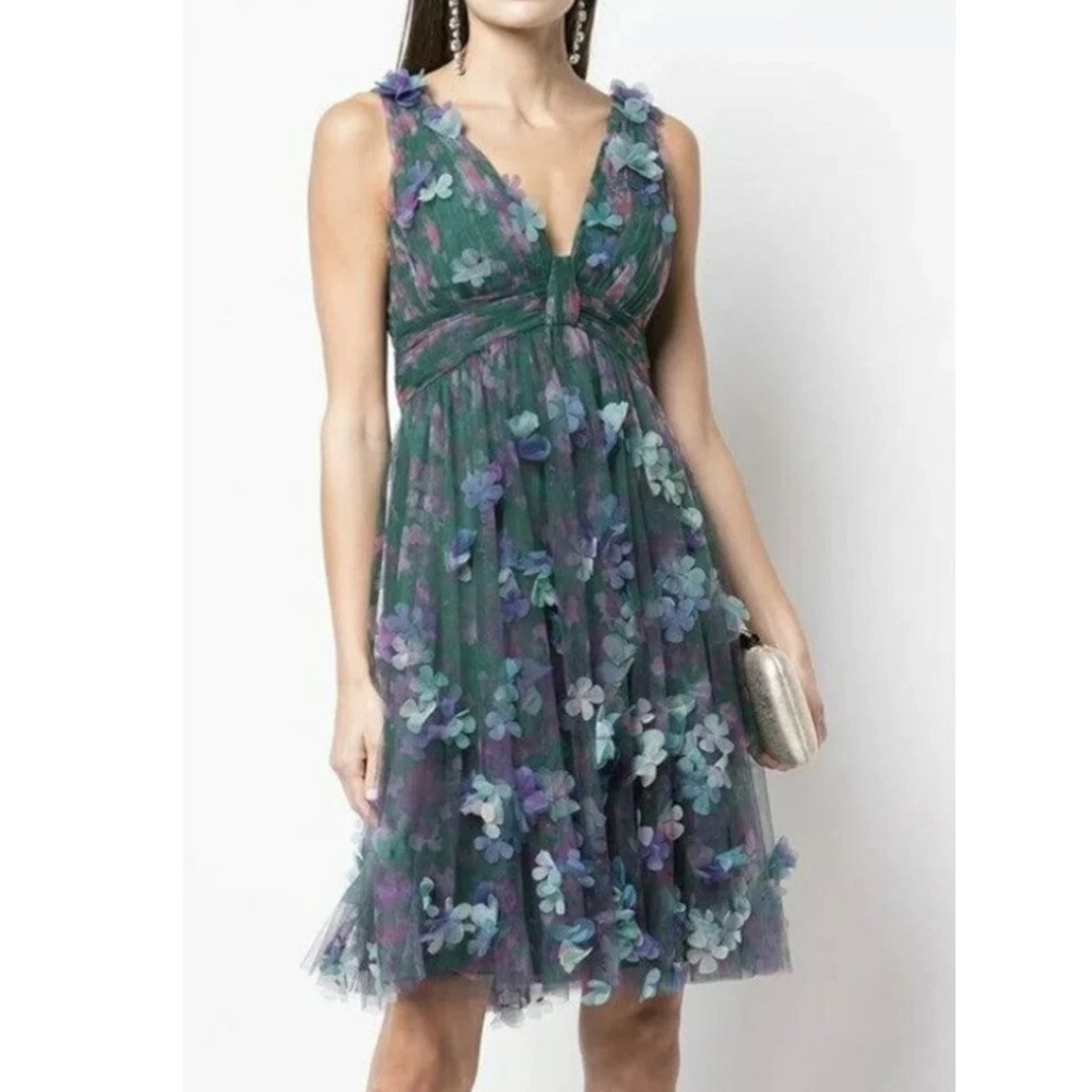 Marchesa Notte emerald/purple knee length dress size US6
